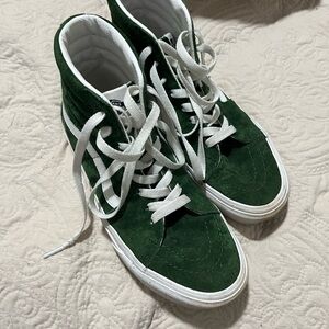 Custom Suede Green and White High-Top Vans